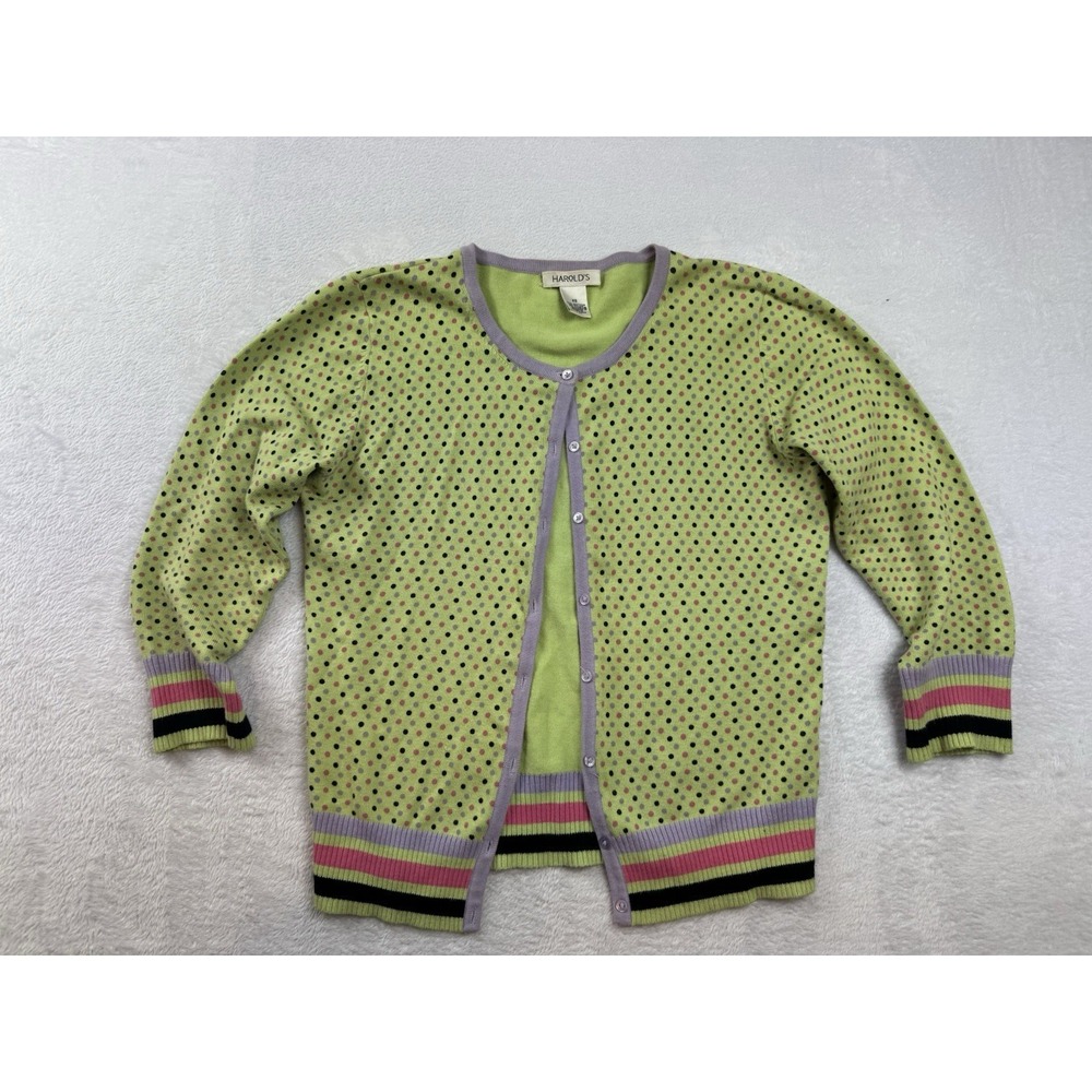 Women's Polka Dot Cardigan Sz XS Lime Green Artsy Teacher 90's Phoebe Friends‎